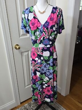 PERCEPTIONS NEW YORK BRAND WOMEN'S PLUS SIZE BLUE & PINK FLORAL DRESS SIZE 2X